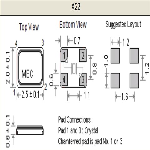 X22-16.000-12-30-30X,X22,16MHZ,瑪居禮2520mm晶體